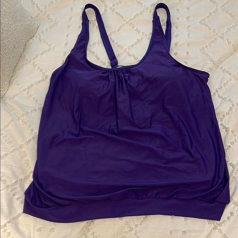 Plus Size Women Blouson Tankini Tummy Control Top only swim top nwt purple
